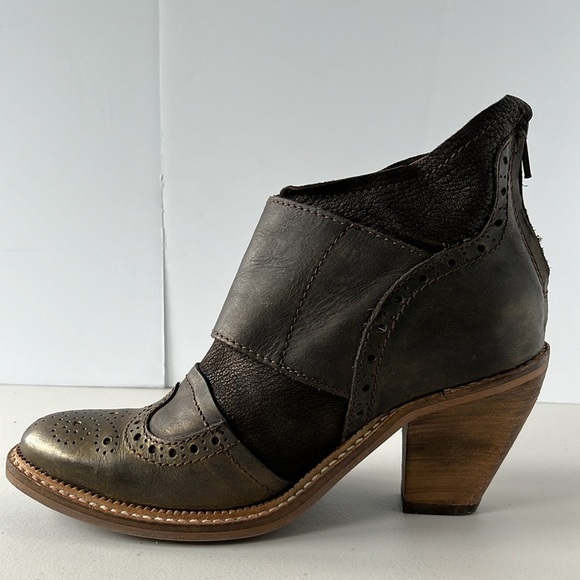 Dkode Heeled Ankle Booties Leather Cowboy Western Metallic Bronze Brown - Picture 8 of 17